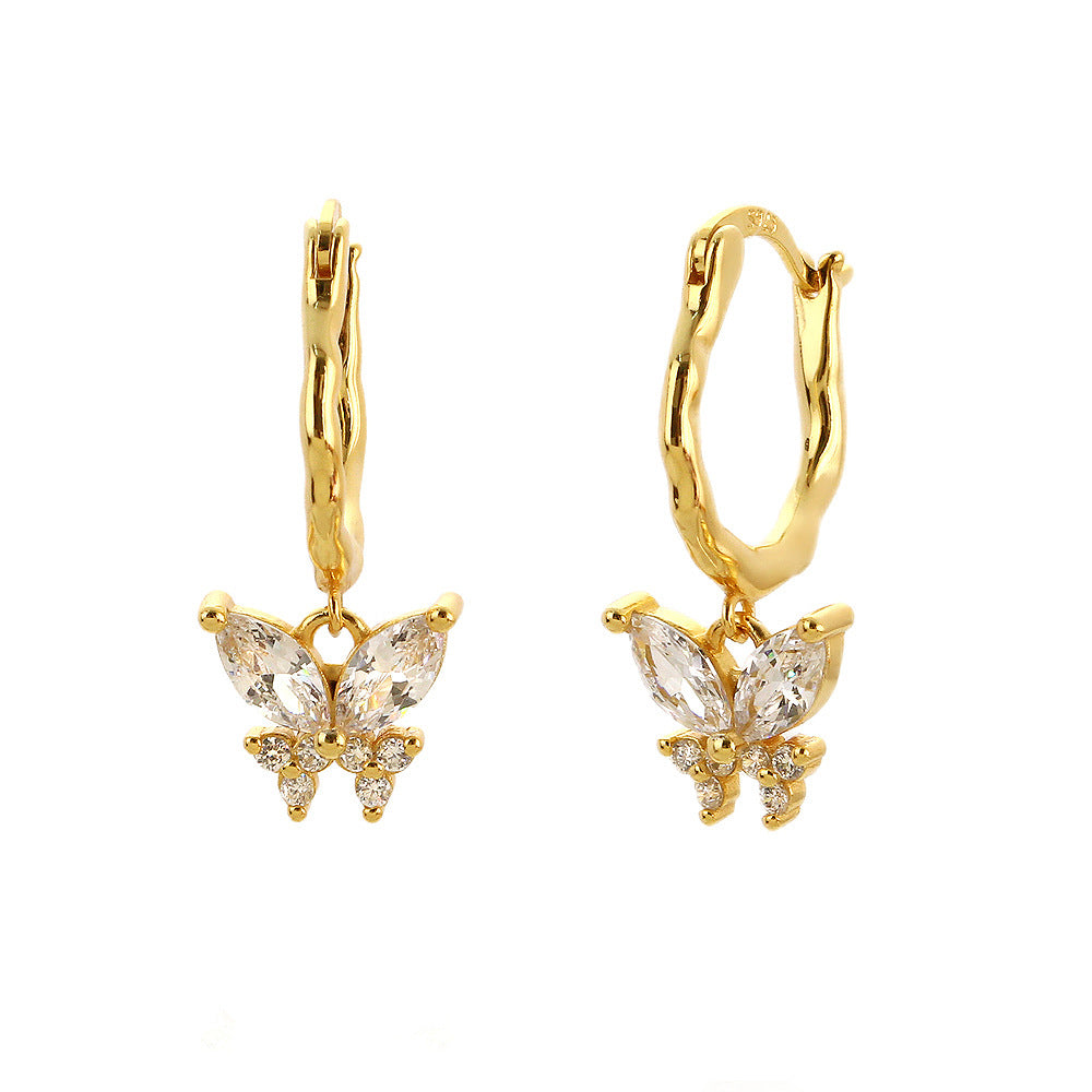 Orecchini da donna Sweet Streetwear in argento sterling 925 con farfalla intarsiata in zirconia cubica