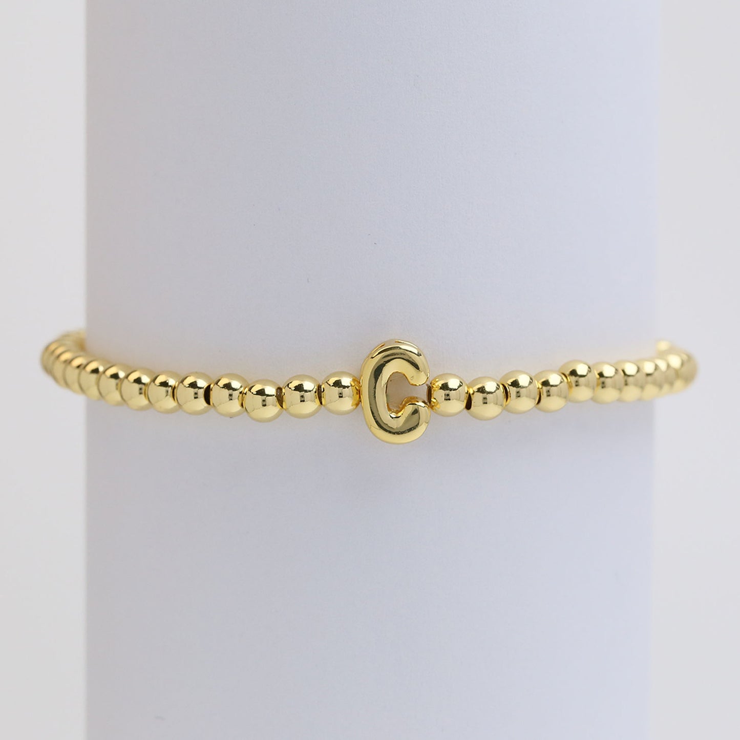 18K Gold Plated Brass Letter Hematite Bead Stretch Bracelet for Women