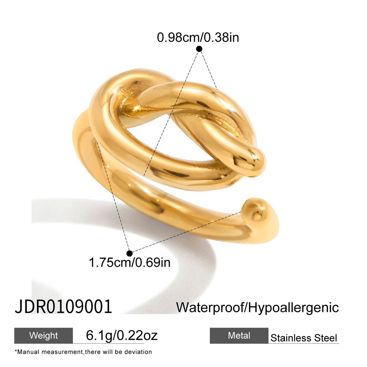 Anillo de acero inoxidable geométrico con baño de oro de 18 quilates para mujer. Accesorio de moda de lujo minimalista