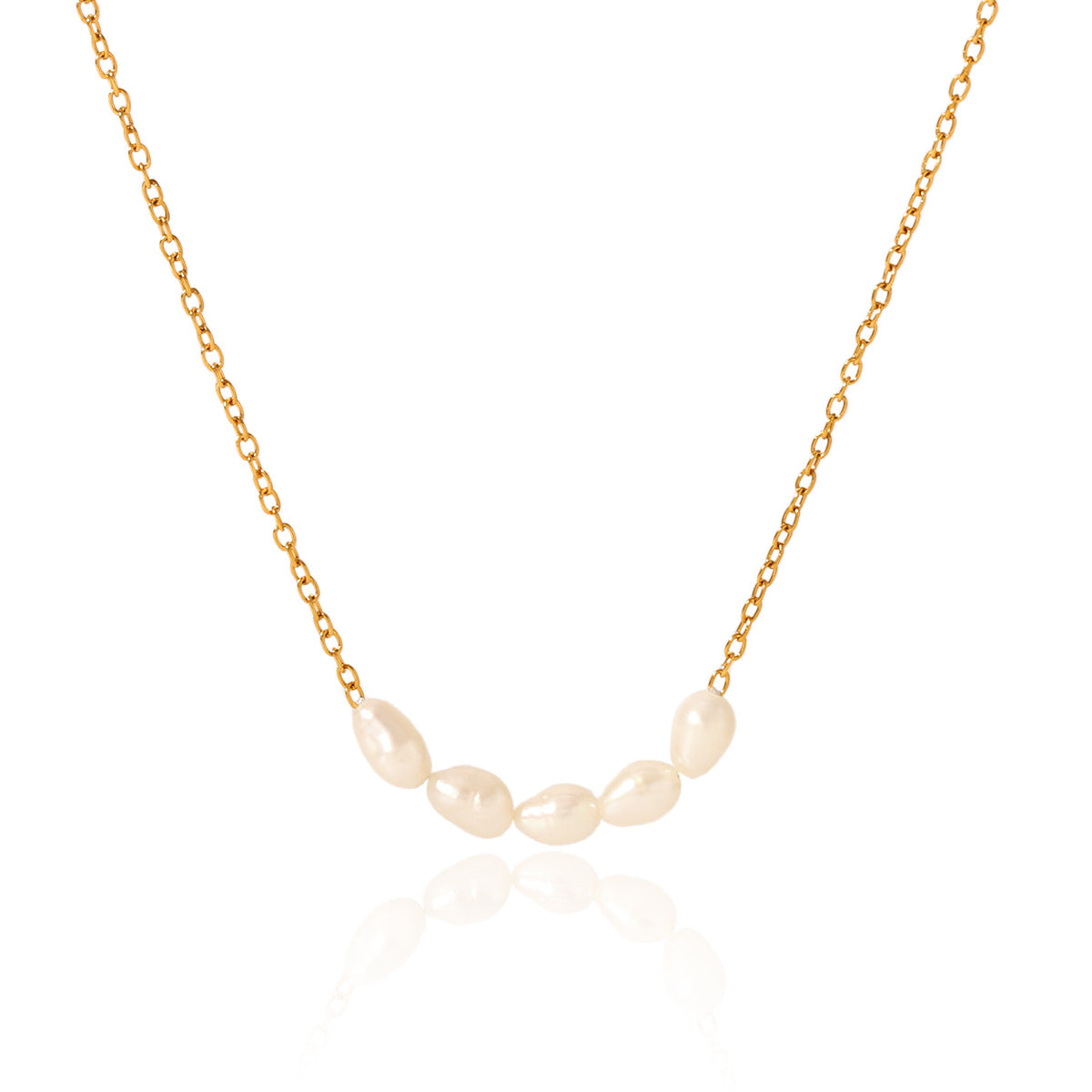 Collana con ciondolo minimalista geometrico con perle d'acqua dolce in acciaio inossidabile placcato oro 18 carati da donna