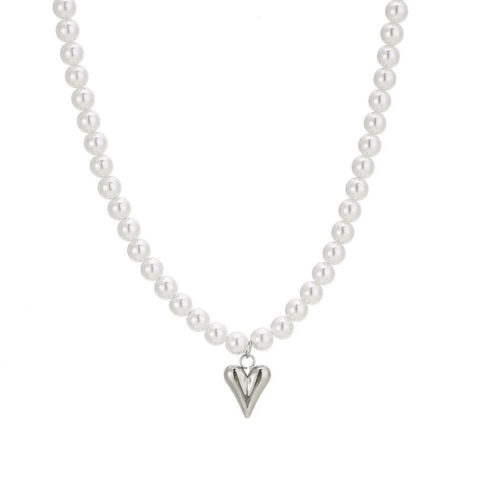 Collar con colgante de moda de acero de titanio sólido pulido con forma de corazón para mujer con cadena tipo O