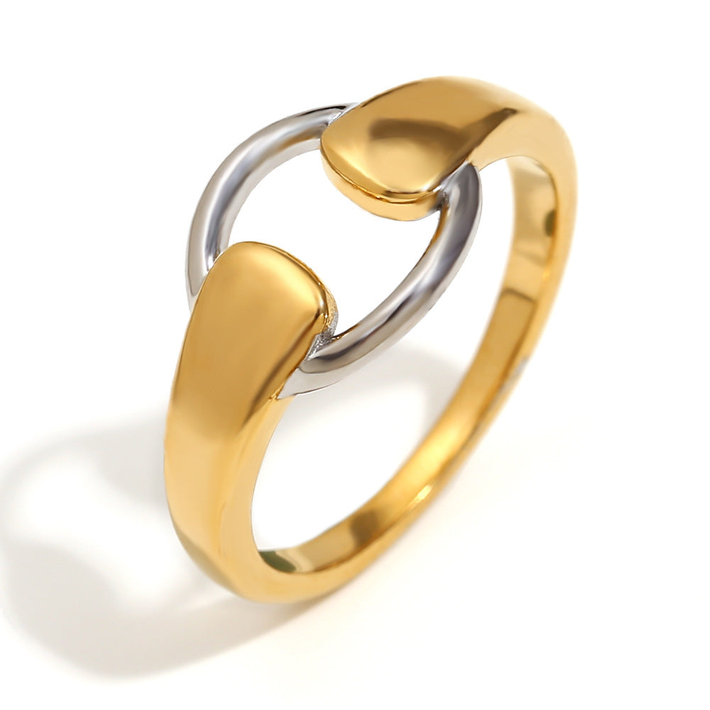 Anello da donna in acciaio inossidabile placcato oro 18 carati, design geometrico e minimalista