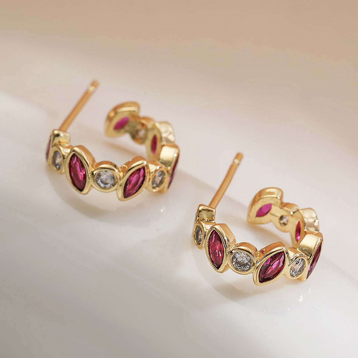 Fashionable Geometric Asymmetrical Copper Earrings with 18K Gold Plating and Zircon Accents for Women