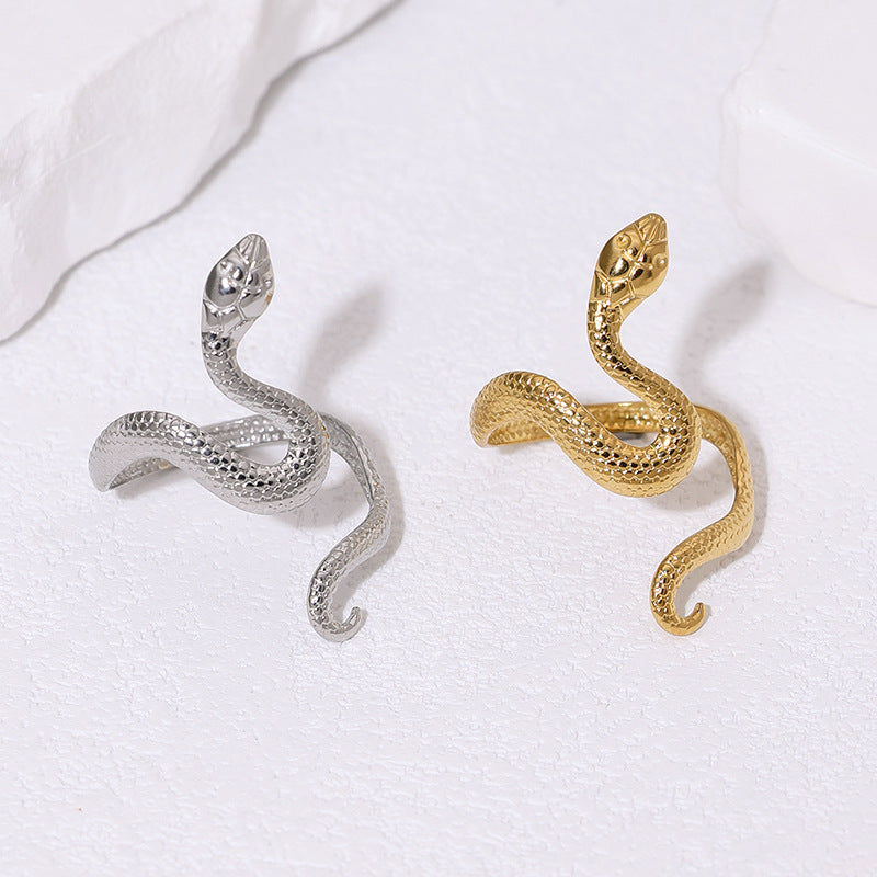 Minimalist 18K Gold Plated Stainless Steel Snake Ring for Women