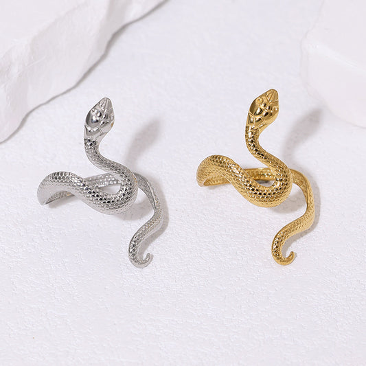 Minimalist 18K Gold Plated Stainless Steel Snake Ring for Women