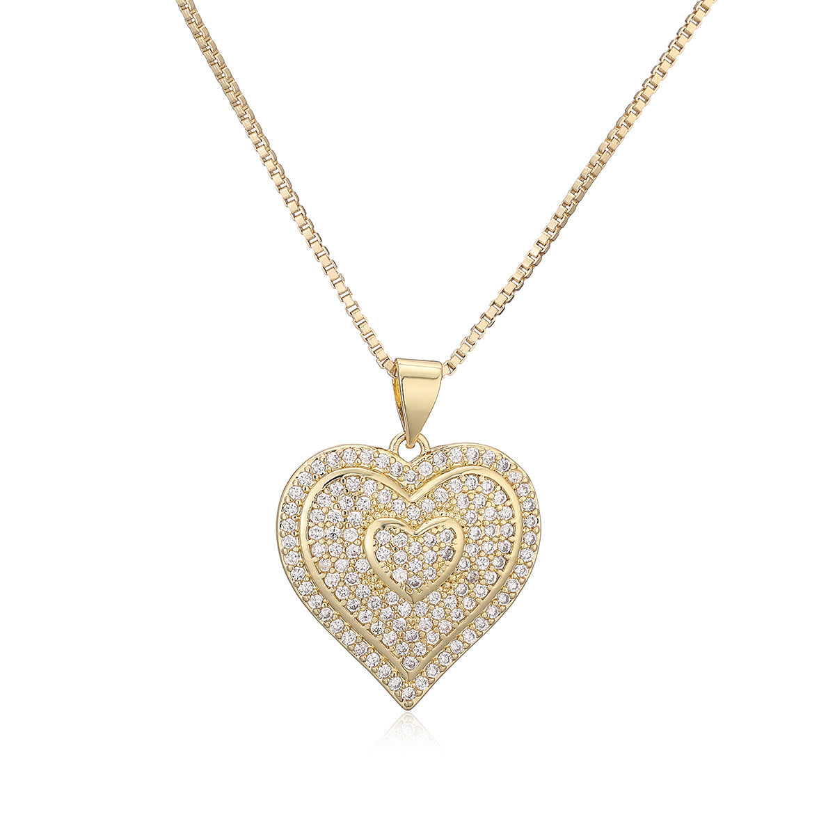 Minimalist Heart Geometric Brass Necklace with Cubic Zirconia Inlay for Women