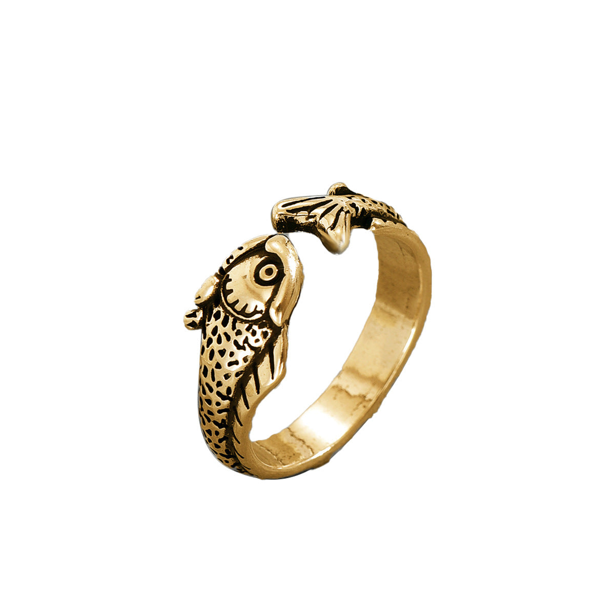 Anello aperto vintage unisex con pesce Koi geometrico in lega di zinco con finitura placcata