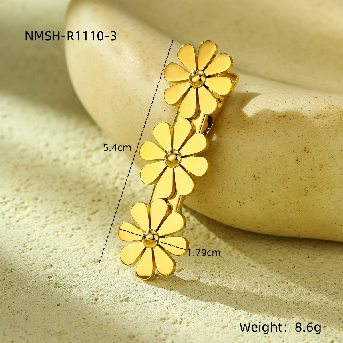 Elegante fermaglio per capelli da donna a forma di petalo, in acciaio inossidabile con intarsio in zircone, stile ufficio minimalista