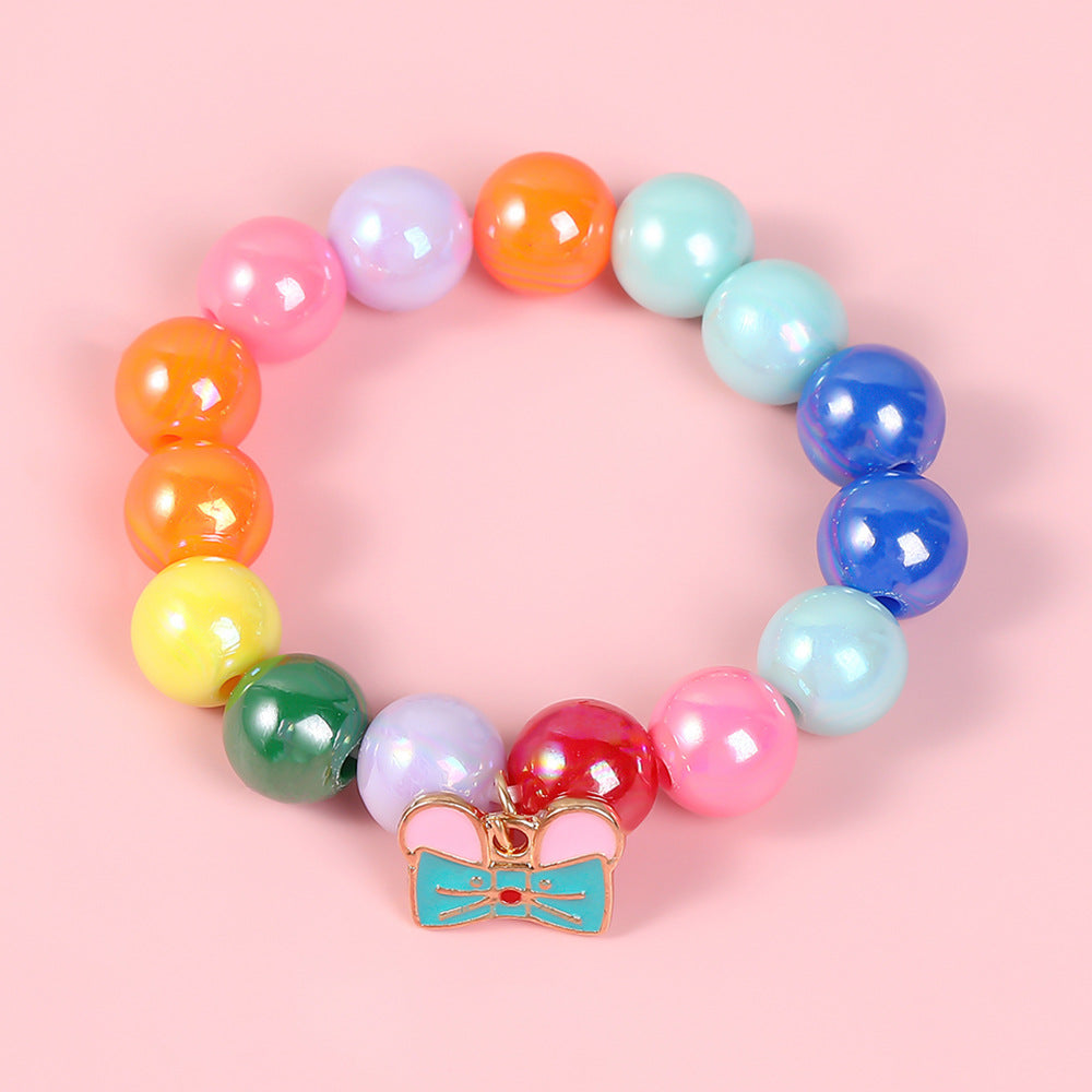 Pulsera de cuentas geométricas estilo dibujo animado para niñas con dije de esmalte en material de aleación para edades de 3 a 10+