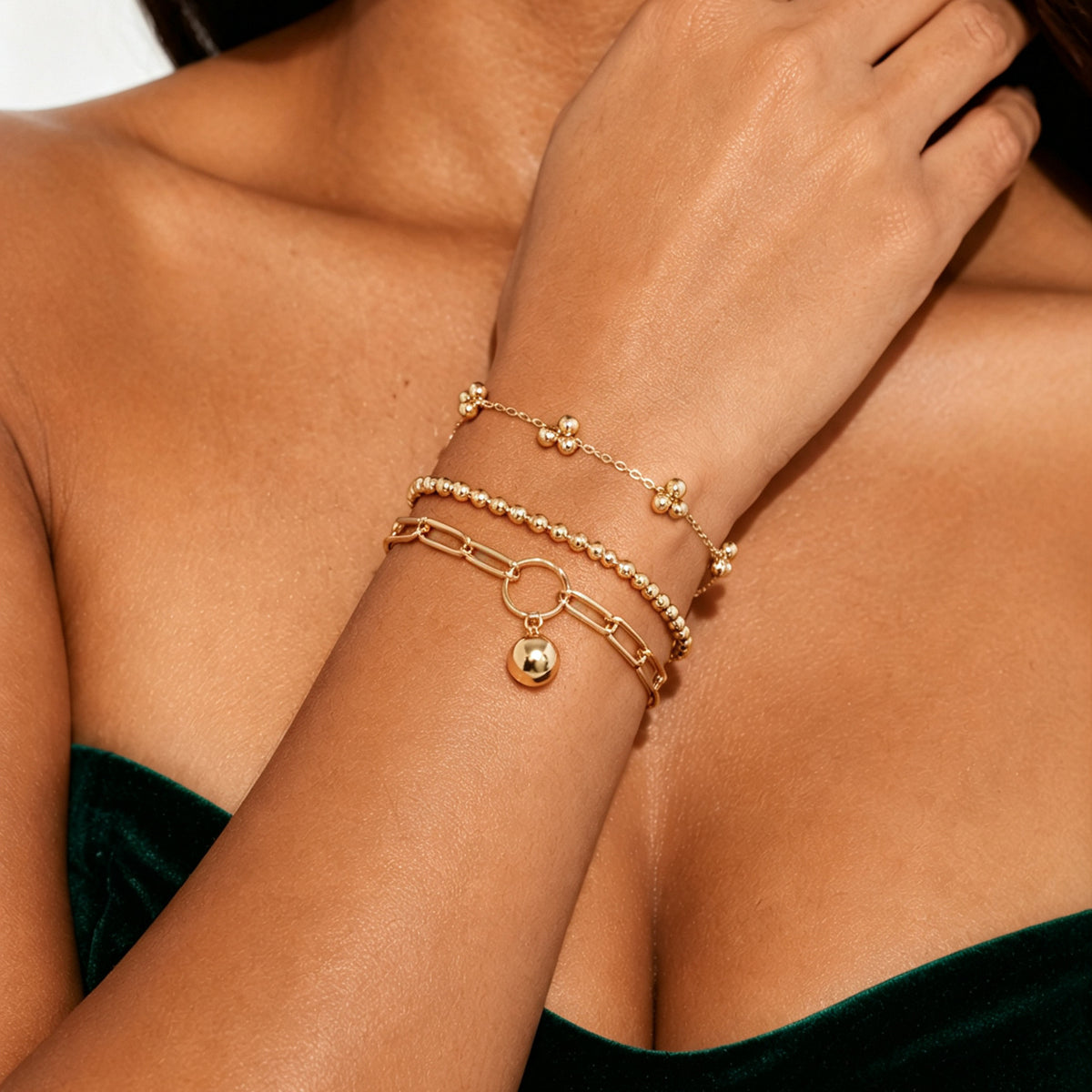 Minimalist Punk Hip-hop Zinc Alloy Plated Round Ball Bracelet for Women