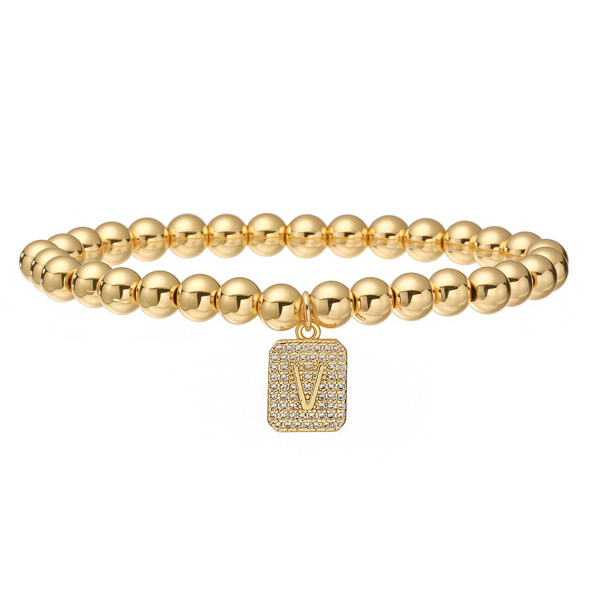 Bracciale minimalist personalizzato con ciondolo a lettera per donna, con perle in rame e placcatura in oro 18 carati