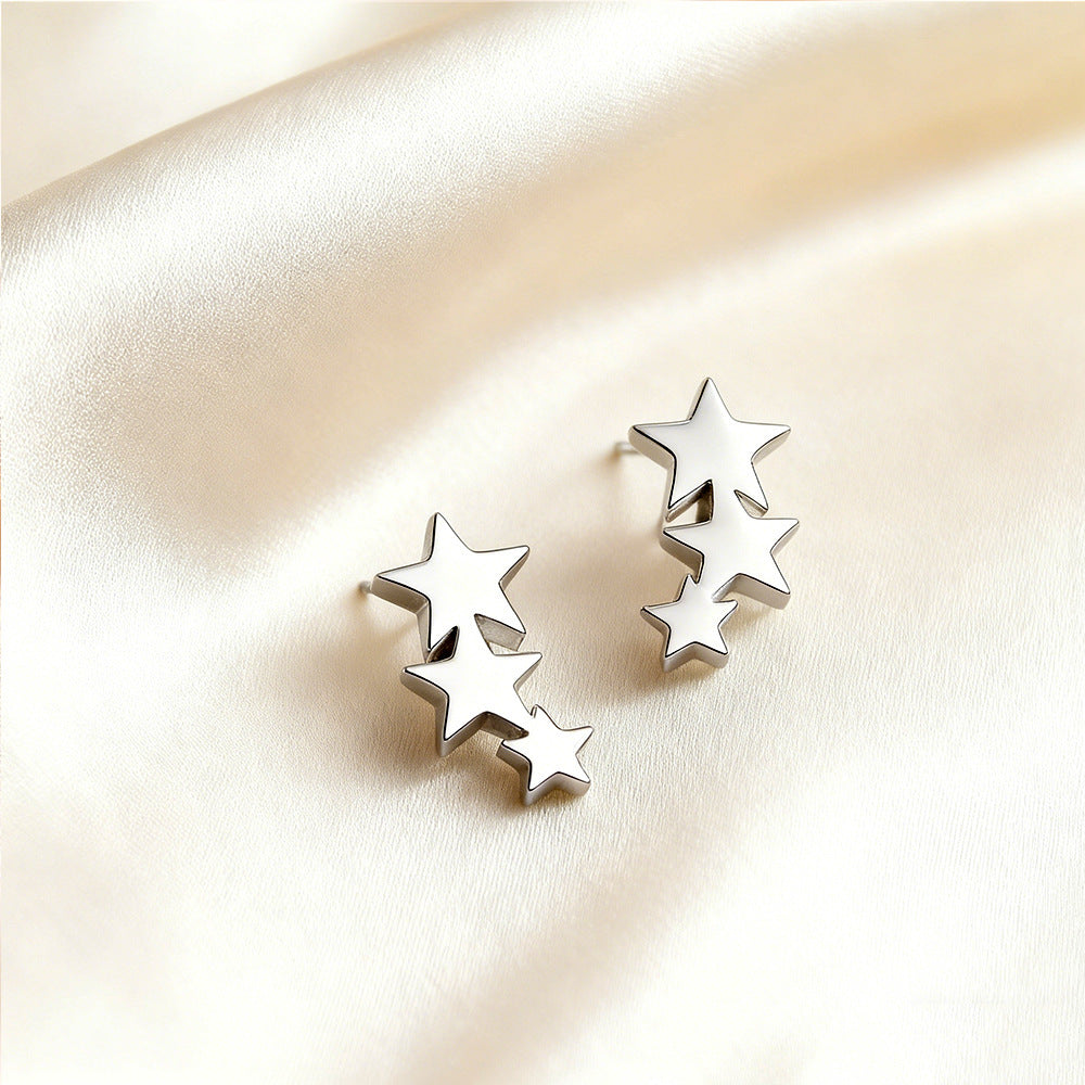 Luxury Elegant Geometric Moon Star Stainless Steel Plated Stud Earrings for Women