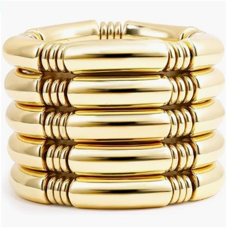 Minimalist 12mm Geometric Round Acrylic Bead Stretch Bracelet Unisex Stackable Jewelry