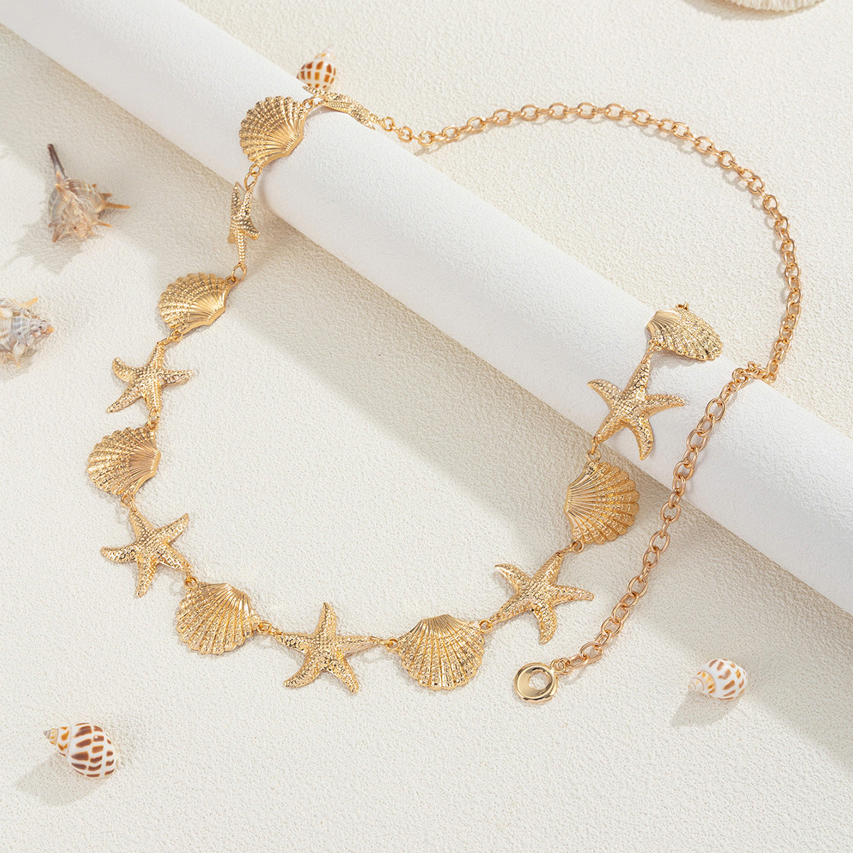 Bohemian Starfish and Scallop Embossed Iron Body Chain for Women Beach Vacation Waist Belt