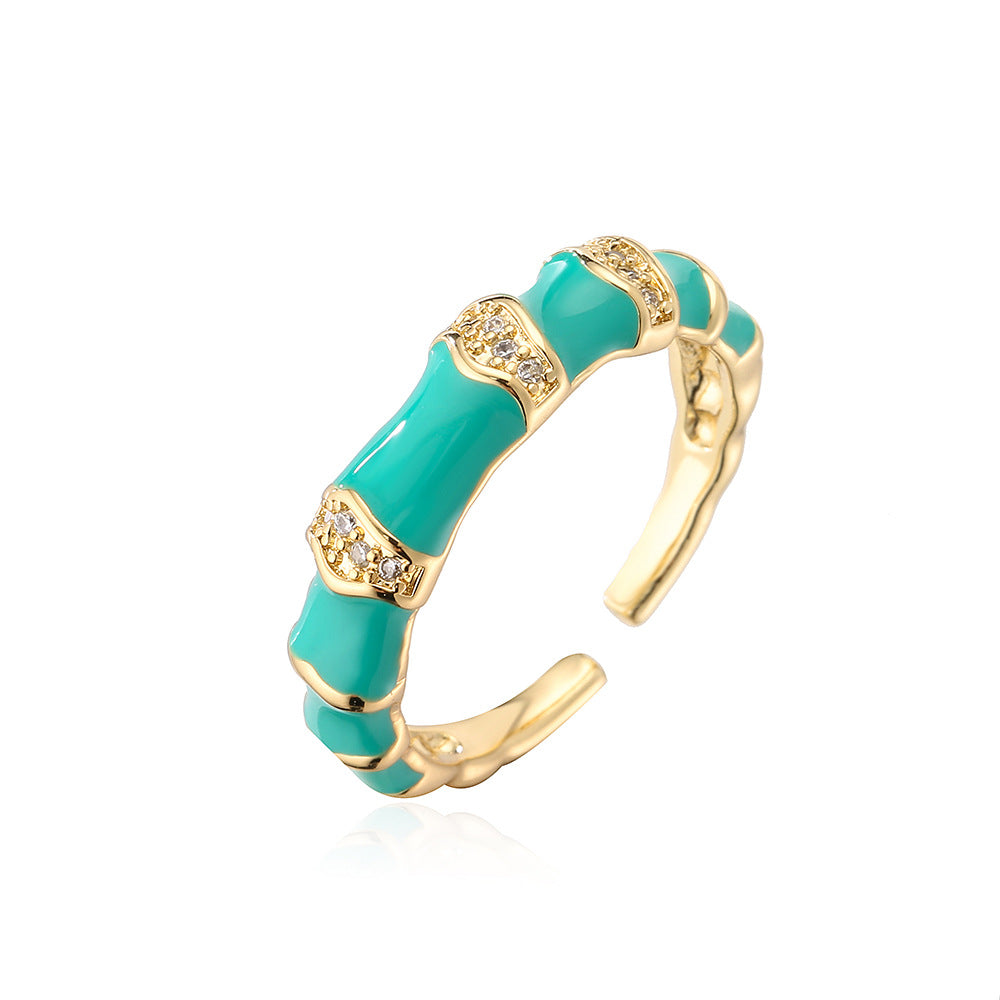 Minimalist Geometric Open Ring for Women Made of Brass with 18K Gold Plating and Zircon Inlay