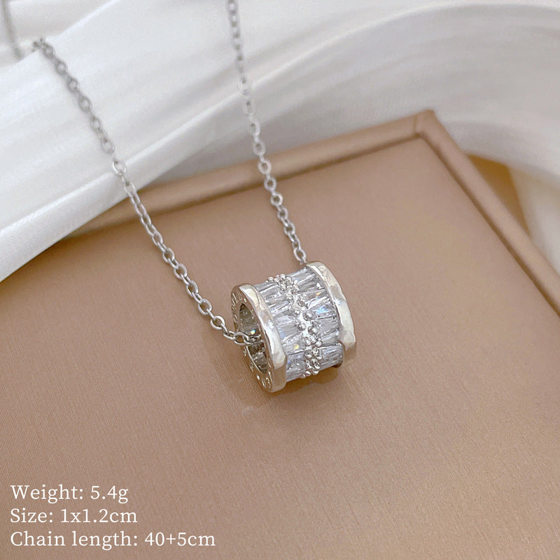 Minimalist Geometric Titanium Steel Necklace with Gold Plated Brass Pendant and Rhinestone Inlay