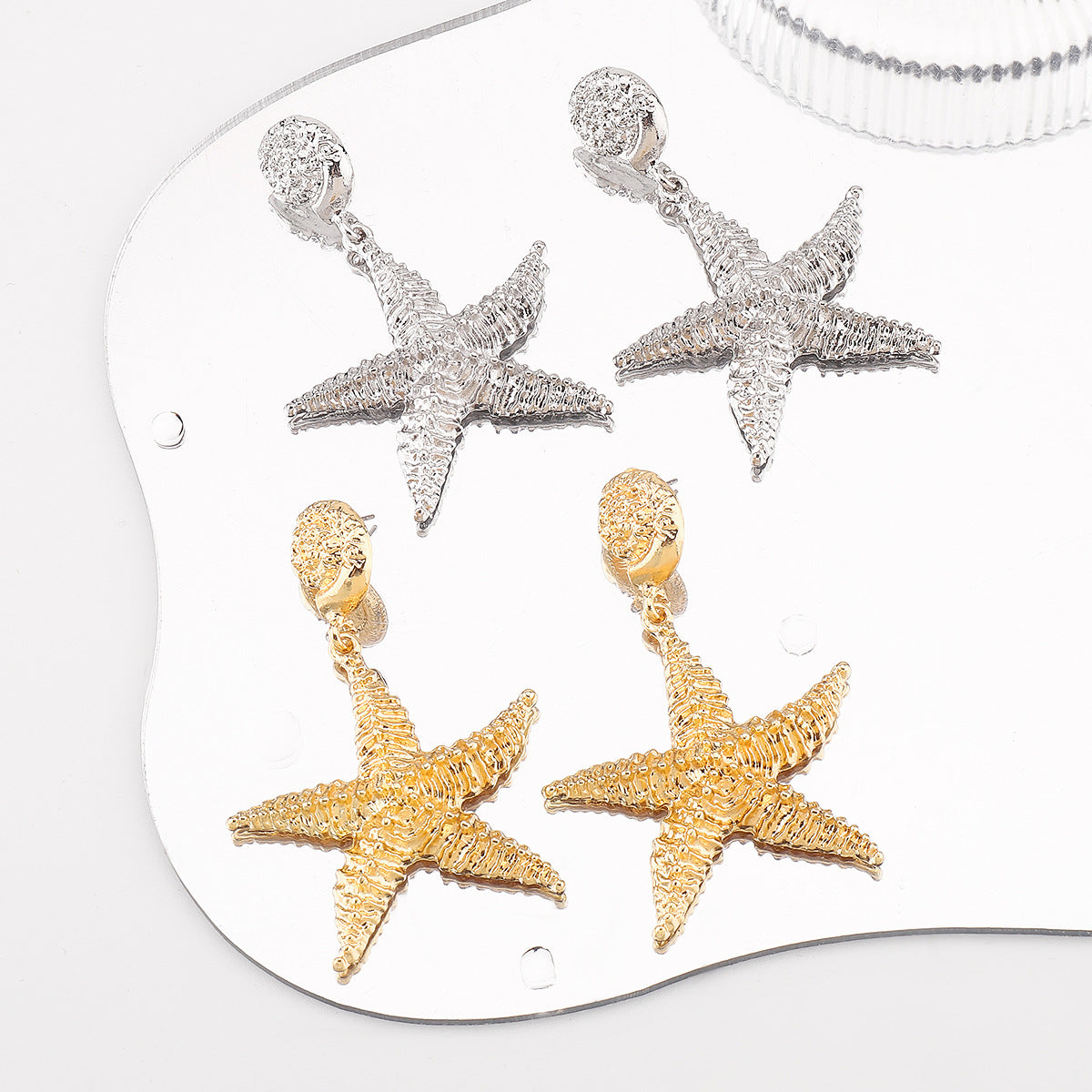 Orecchini alla moda in lega a forma di stella placcati per donna, design a stella marina ispirato all'oceano per vacanze estive e viaggi