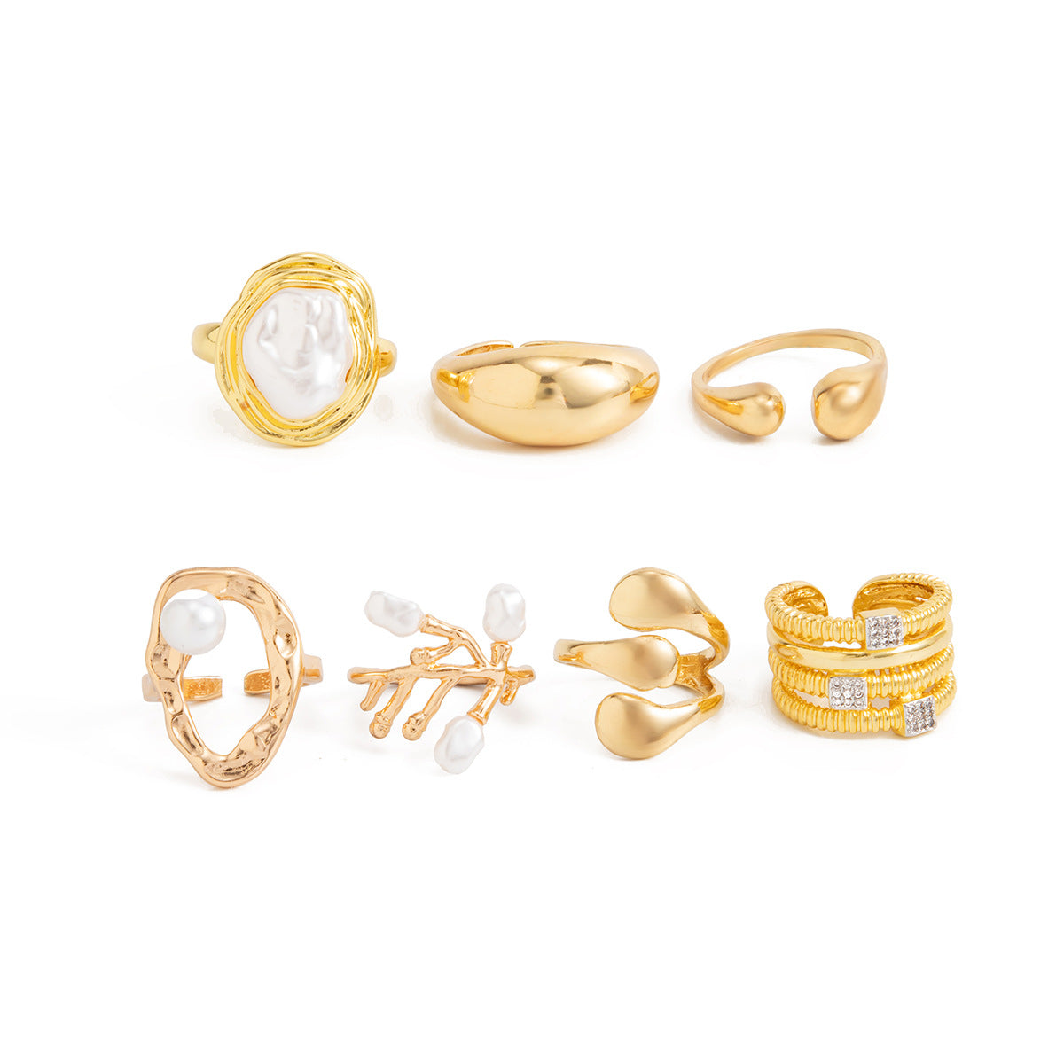 Luxury Elegant Geometric Oval Zinc Alloy Plated Ring with Rhinestone and Imitation Pearl for Women