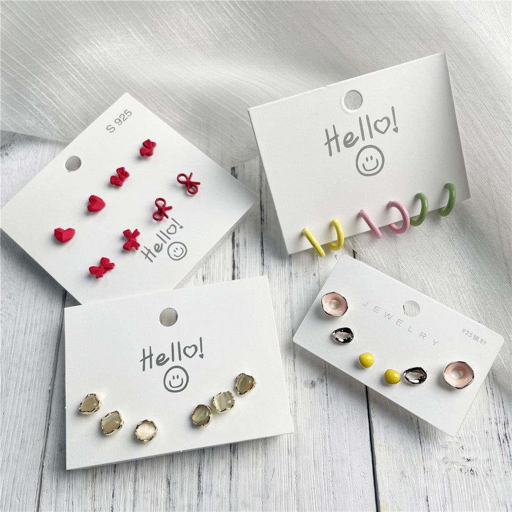 Minimalist Sweet Cartoon Heart 925 Sterling Silver Ceramic Plated Earrings