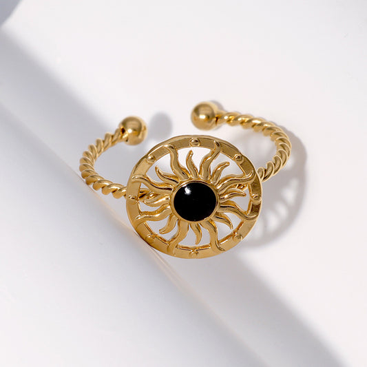 Minimalist Sunflower-Shaped Stainless Steel Open Ring for Women with Gold Plating