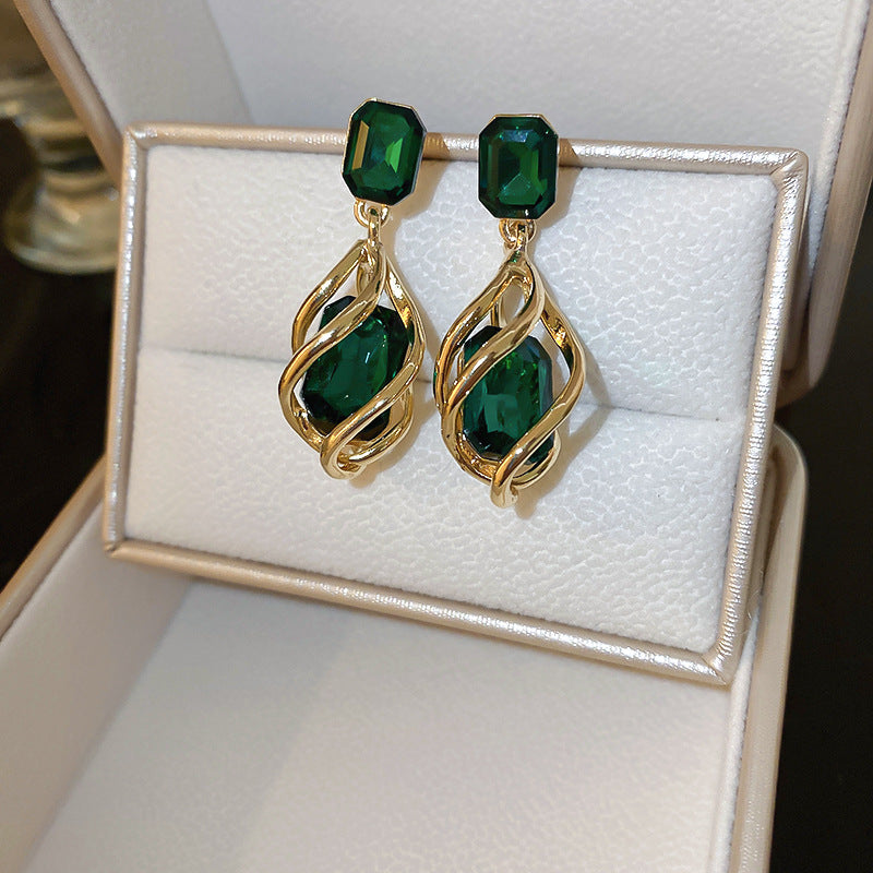 Vintage Floral Geometric Earrings with Rhinestone Inlay and Enamel Finish in Brass with Steel Posts for Women