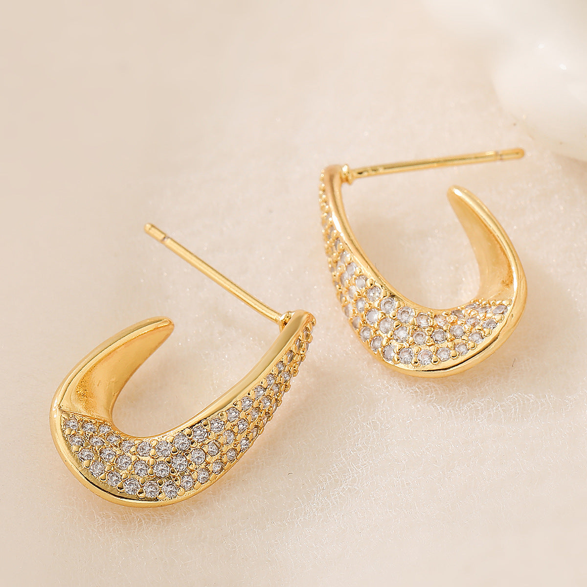 Geometric Earrings for Women with Copper Base Plated in 18K Gold and Micro-Paved Zirconia, Fashion-Forward Minimalist Design
