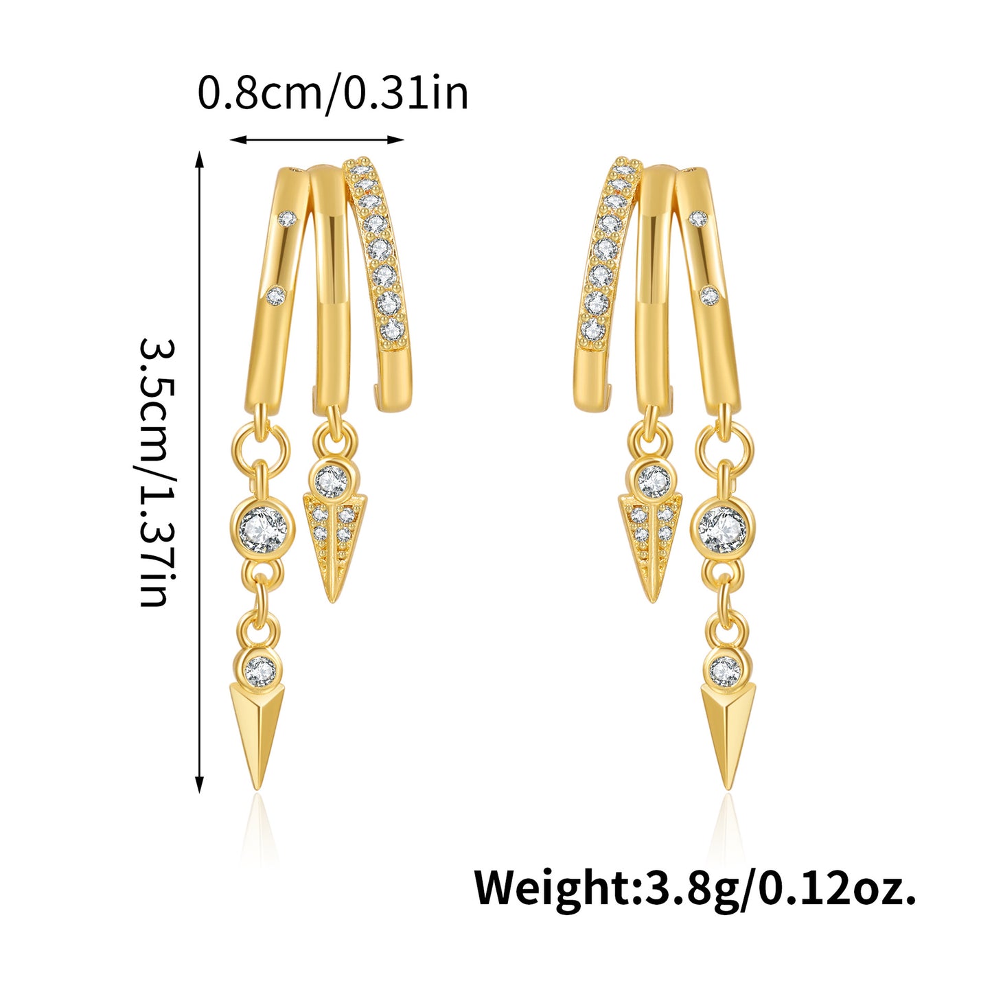 Hip-hop Gold Plated Brass Teardrop Round Cubic Zirconia Earrings with 925 Sterling Silver Posts for Women