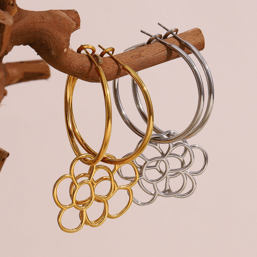 Eleganti Orecchini a Clip Floreali in Acciaio Inossidabile con Placcatura in Oro 18K da Donna