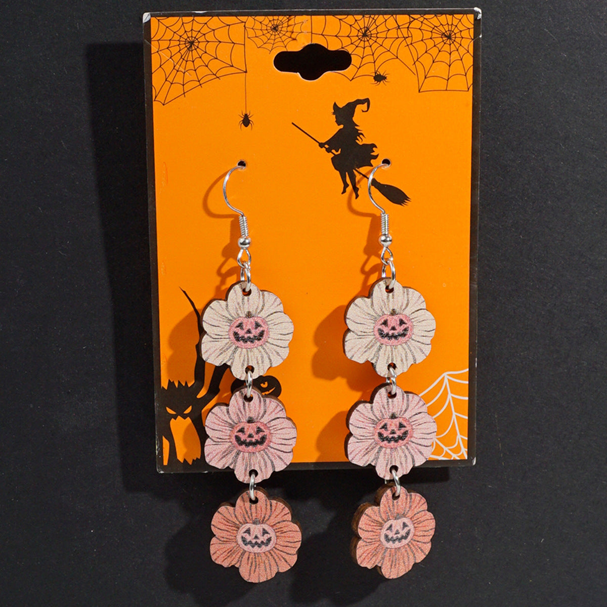 Pendientes de madera con temática de Halloween con fantasma de dibujos animados, calabaza y colgante de calavera para decoración de fiestas