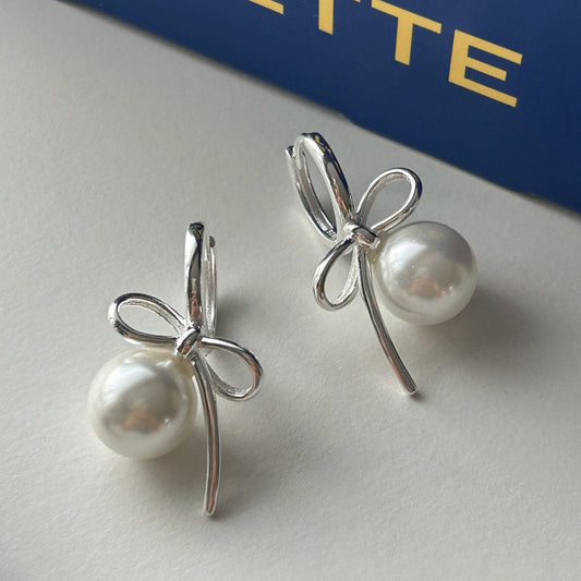 Minimalist Bow Knot Stud Earrings in 925 Sterling Silver with Geometric Edge Detail