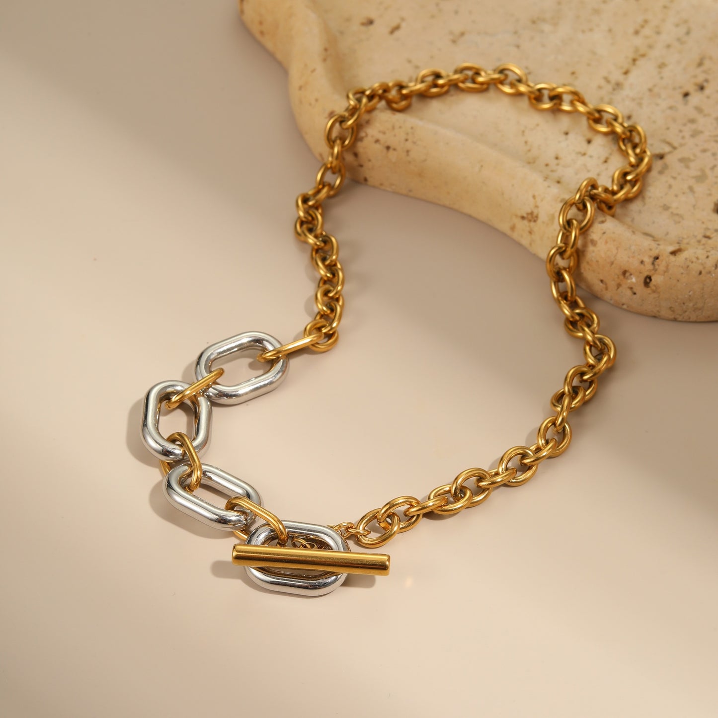 Collana con clavicola geometrica minimalista in acciaio inossidabile placcato oro e argento