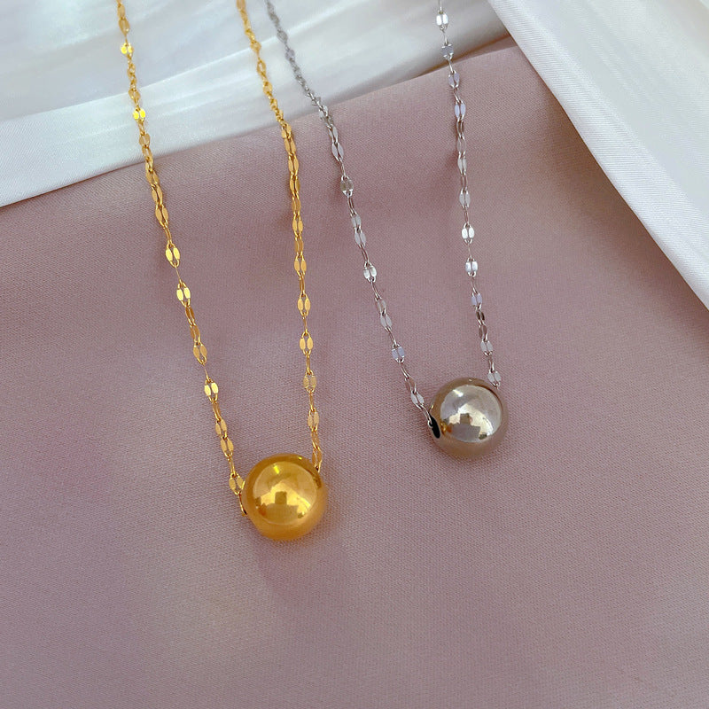 Minimalist Titanium Steel Geometric Lucky Bead Pendant Necklace for Women with Gold Plating and Locket Chain Style