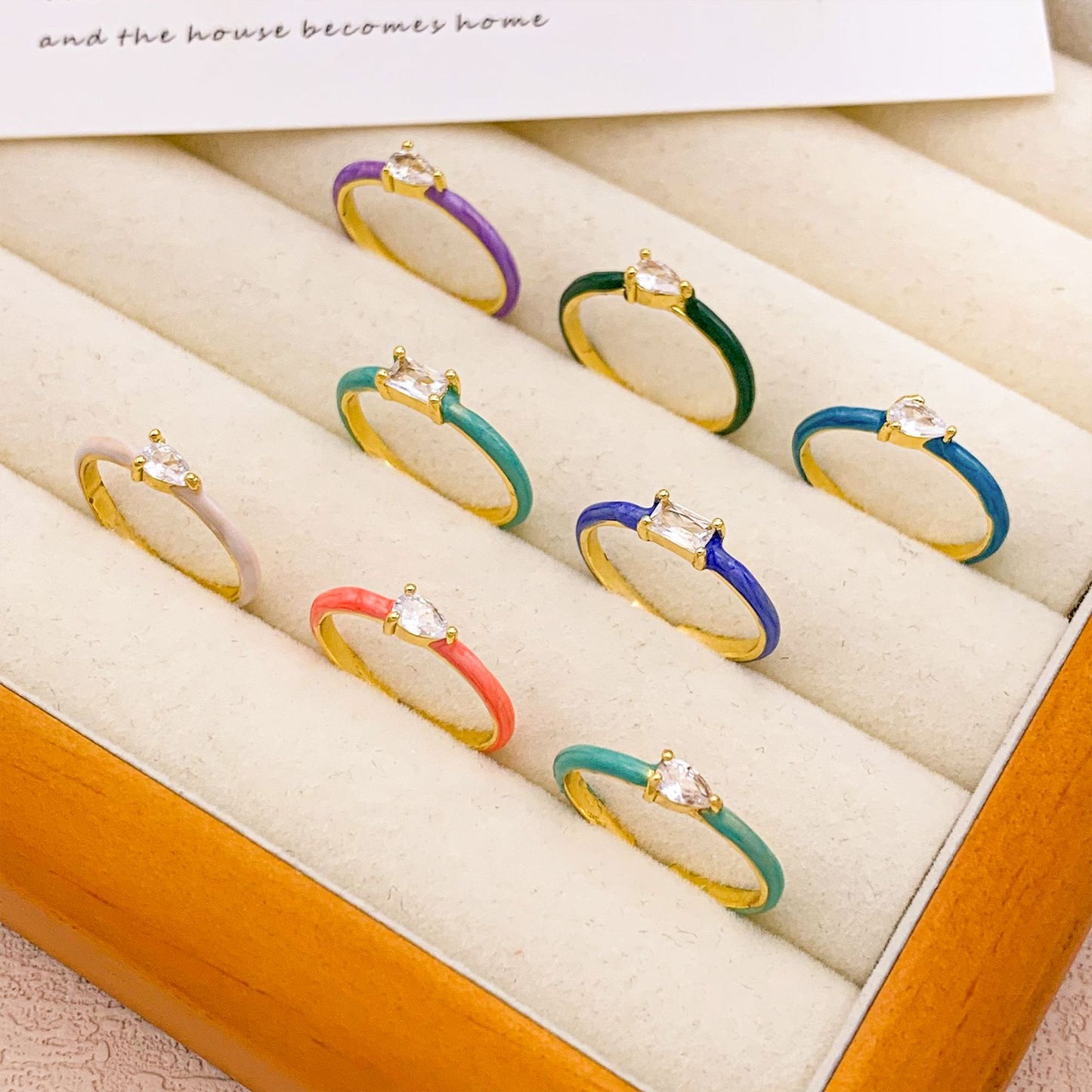 Anillo de circonita cúbica con forma de lágrima, ovalado, redondo, de lunares, geométrico, minimalista, de aleación chapada en oro para mujer