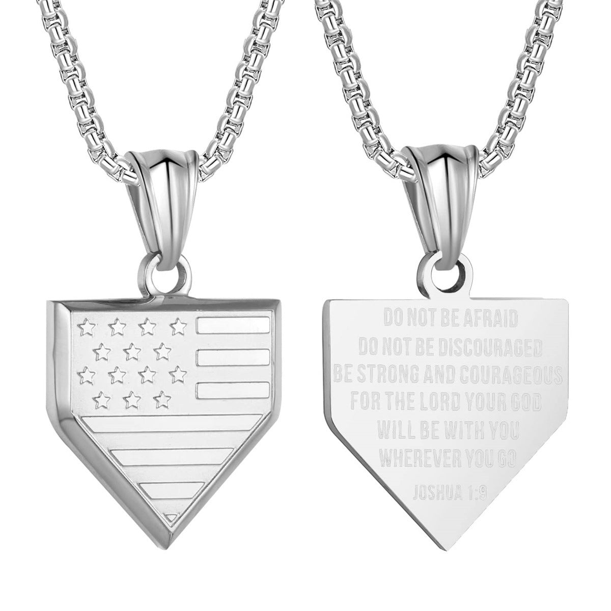 Collana Pendente a Scudo Pentagonale Geometrico Minimalista da Uomo in Acciaio al Titanio con Finitura Lucida