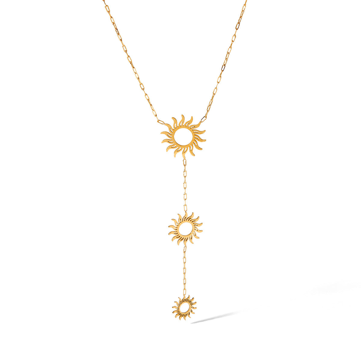 Minimalist Sunflower Pendant Necklace for Women Stainless Steel Hollow Geometric Design with Plated Finish Long Sweater Chain