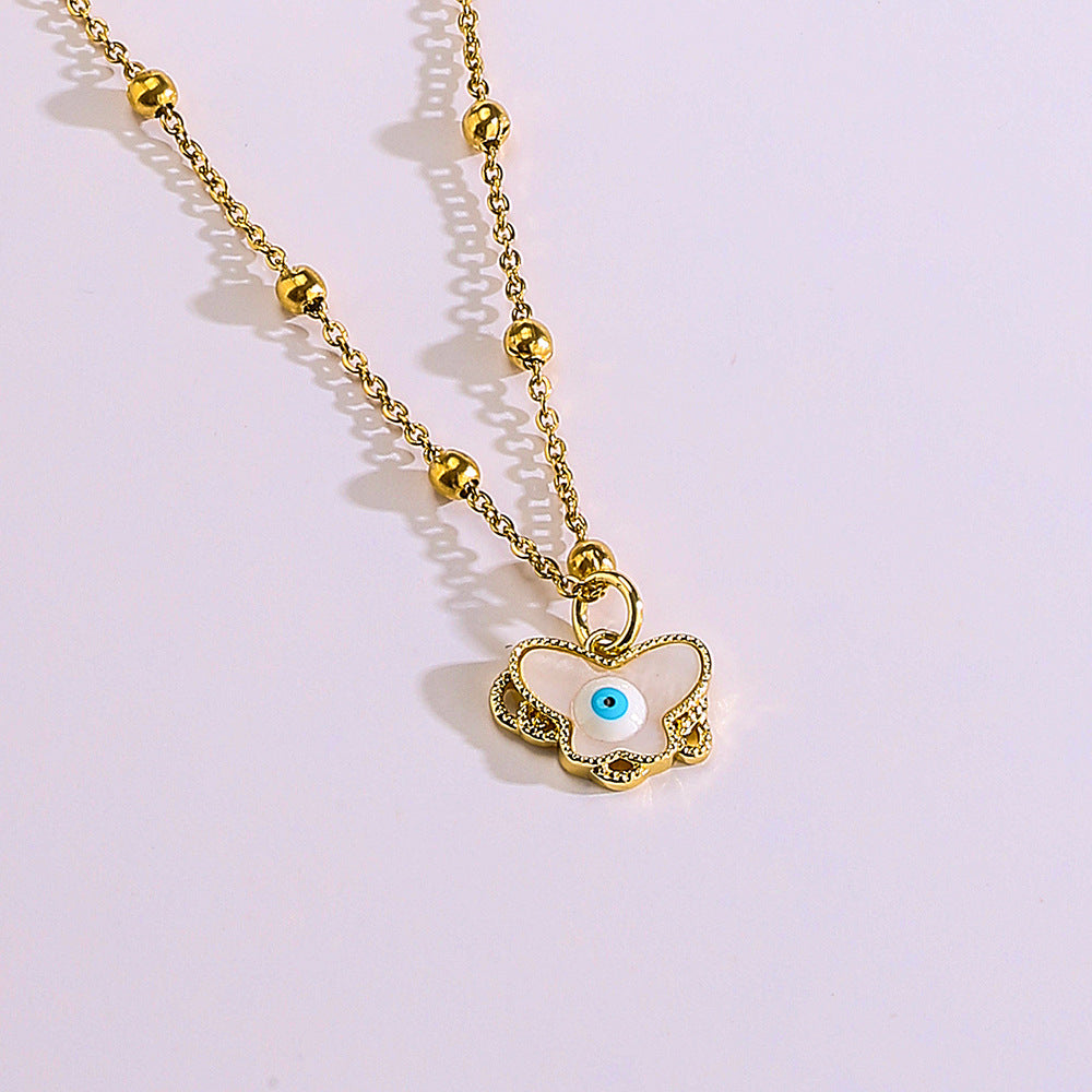Minimalist Butterfly-Shaped Pendant Necklace for Women in Copper with 18K Gold Plating and Enamel Finish