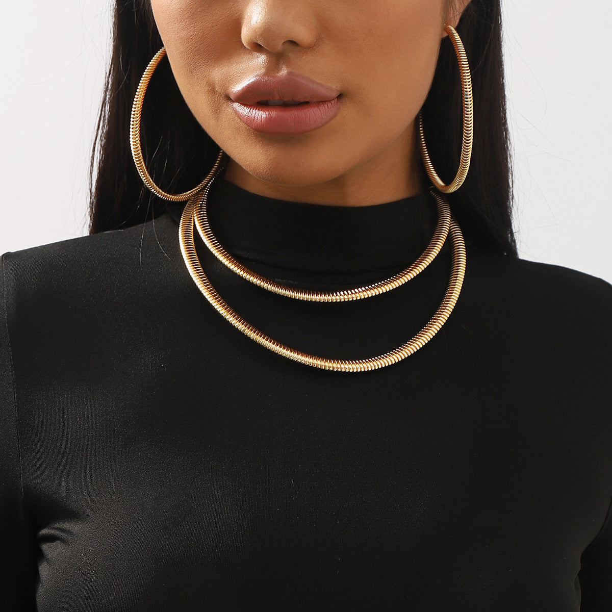 Pendientes llamativos de acero galvanizado con diseño circular geométrico minimalista de estilo vintage, con collar y pulsera a juego para mujer