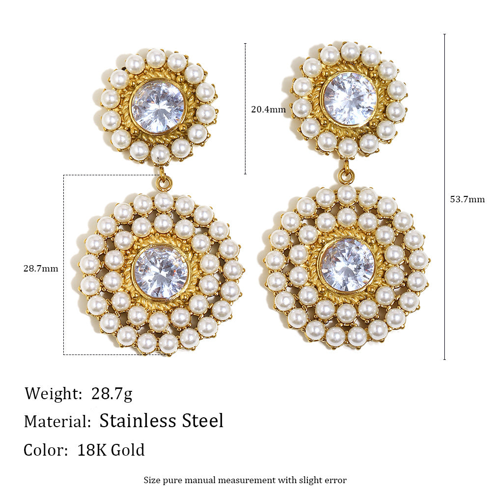 Minimalist Geometric Stainless Steel Earrings with 18K Gold Plating and Full Round Zirconia Accents for Women