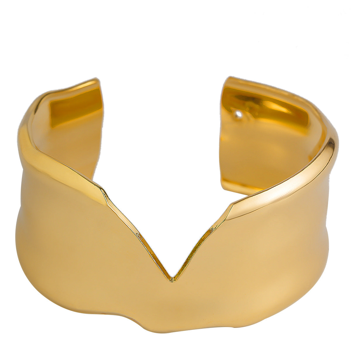 Pulsera inspirada en aleación texturizada asimétrica en forma de V con acabado chapado para mujer