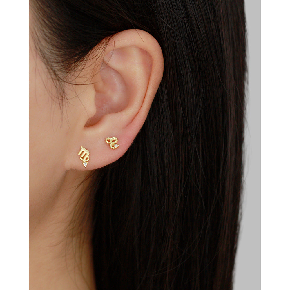 Minimalist S925 Sterling Silver Zodiac Flat Back Cartilage Earrings for Unisex