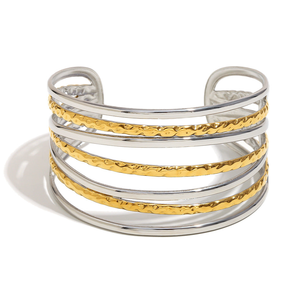 Minimalist Geometric Stainless Steel Plated 18K Gold Multi-Layer Line Bracelet for Women