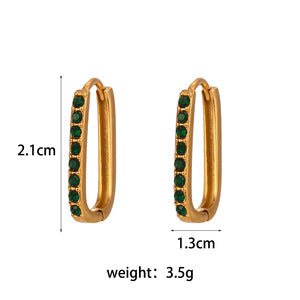 Fashion Minimalist Geometric C-Shaped Zirconia-Set Stainless Steel Earrings with 18K Gold Plating for Women