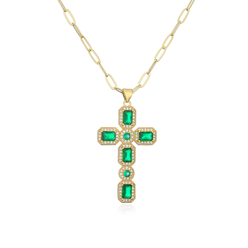 Collana pendente geometrica minimalista vintage da donna con base in rame placcata in oro 18 carati e intarsio di zirconi