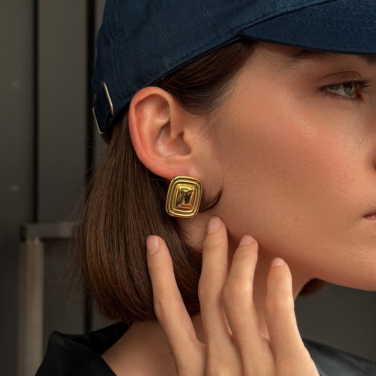 Minimalist Elegant Square Geometric 18K Gold Plated Stainless Steel Earrings for Women