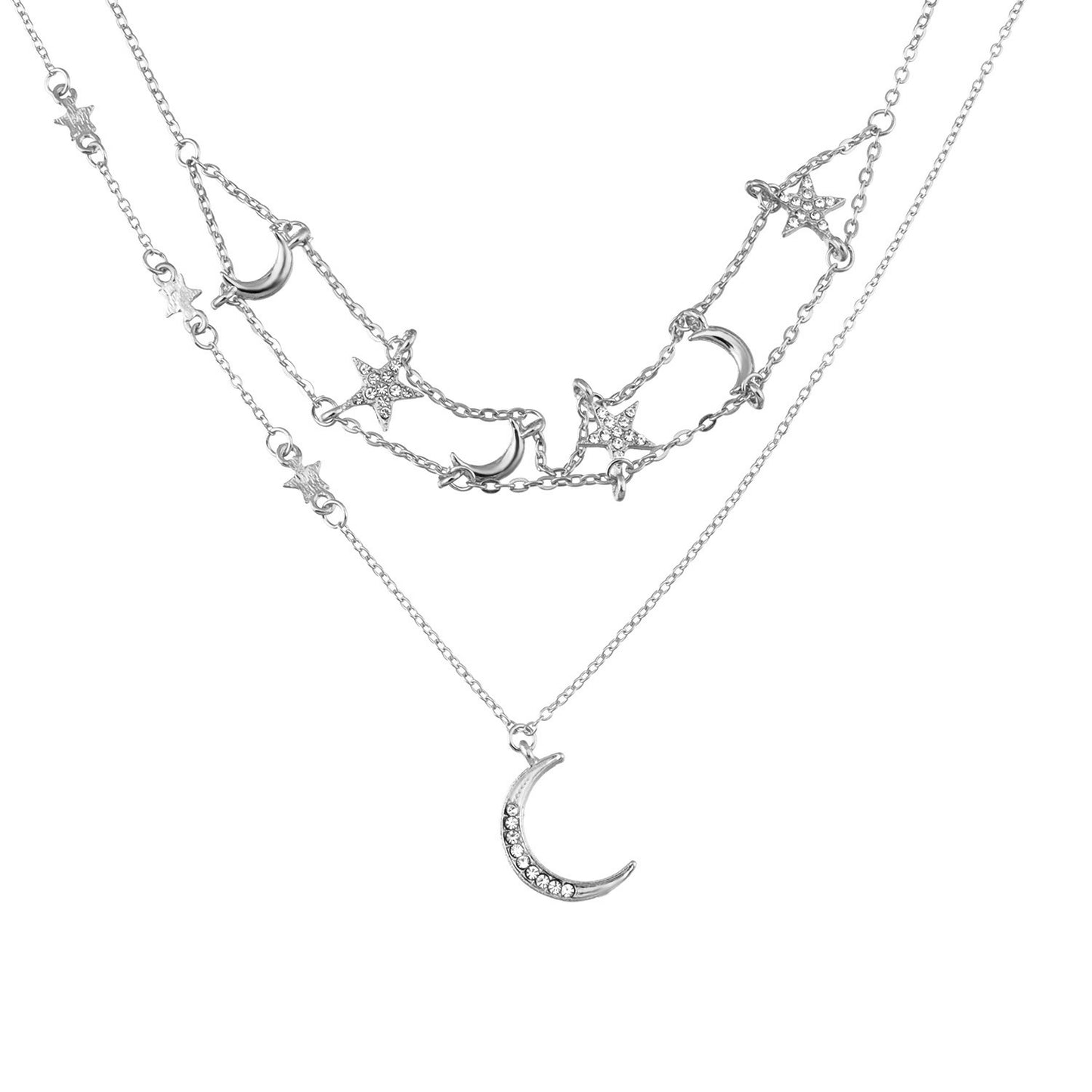 Casual Alloy Star Moon Pendant Necklace with Singapore Chain