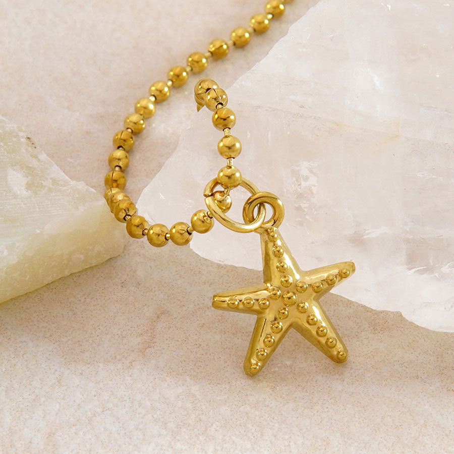 Minimalist Geometric Starfish Pendant Stainless Steel Plated Necklace Ball Chain Unisex Jewelry
