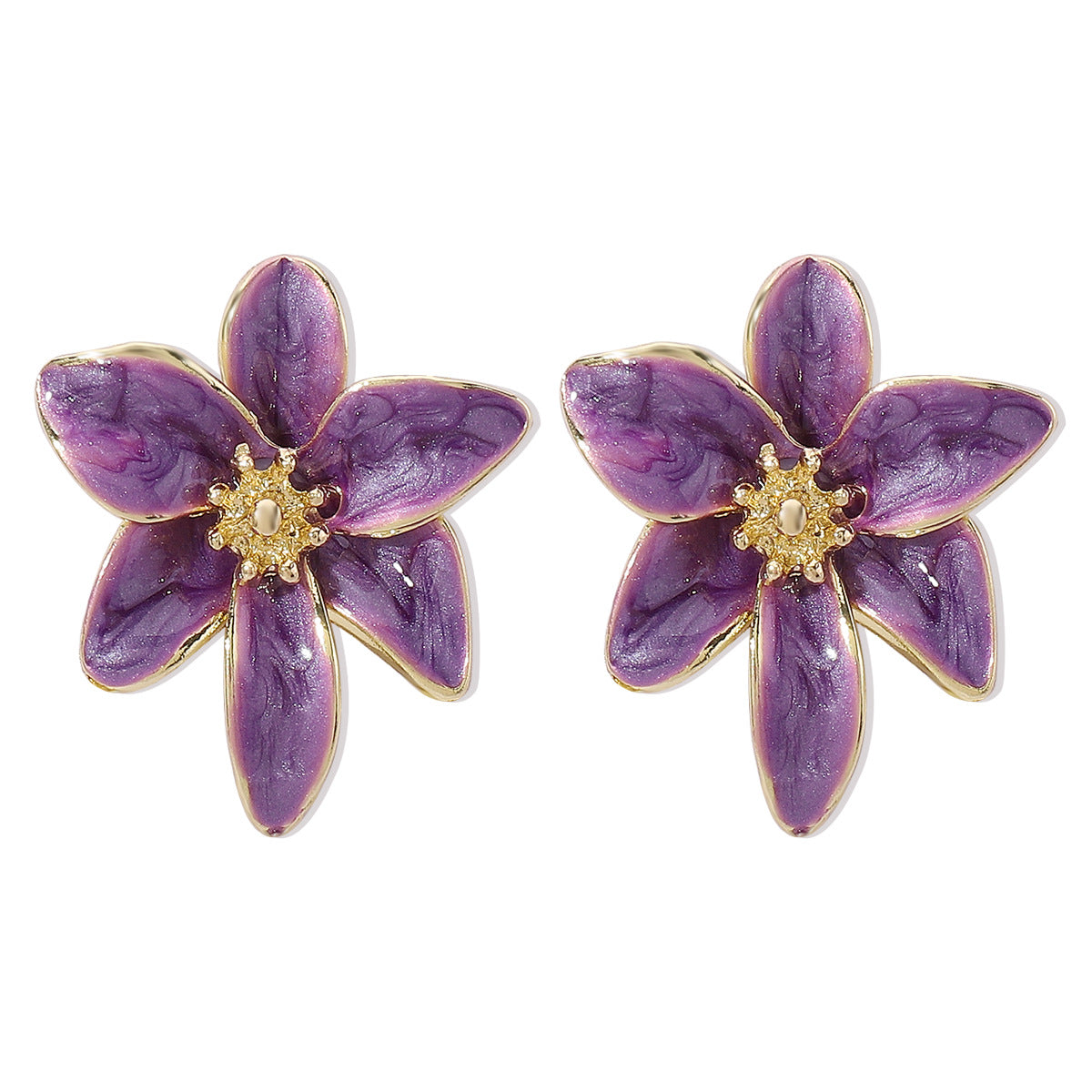 Aretes Minimalistas de Aleación Esmaltados con Diseño Floral y Acabado de Esmalte de Colores para Mujer