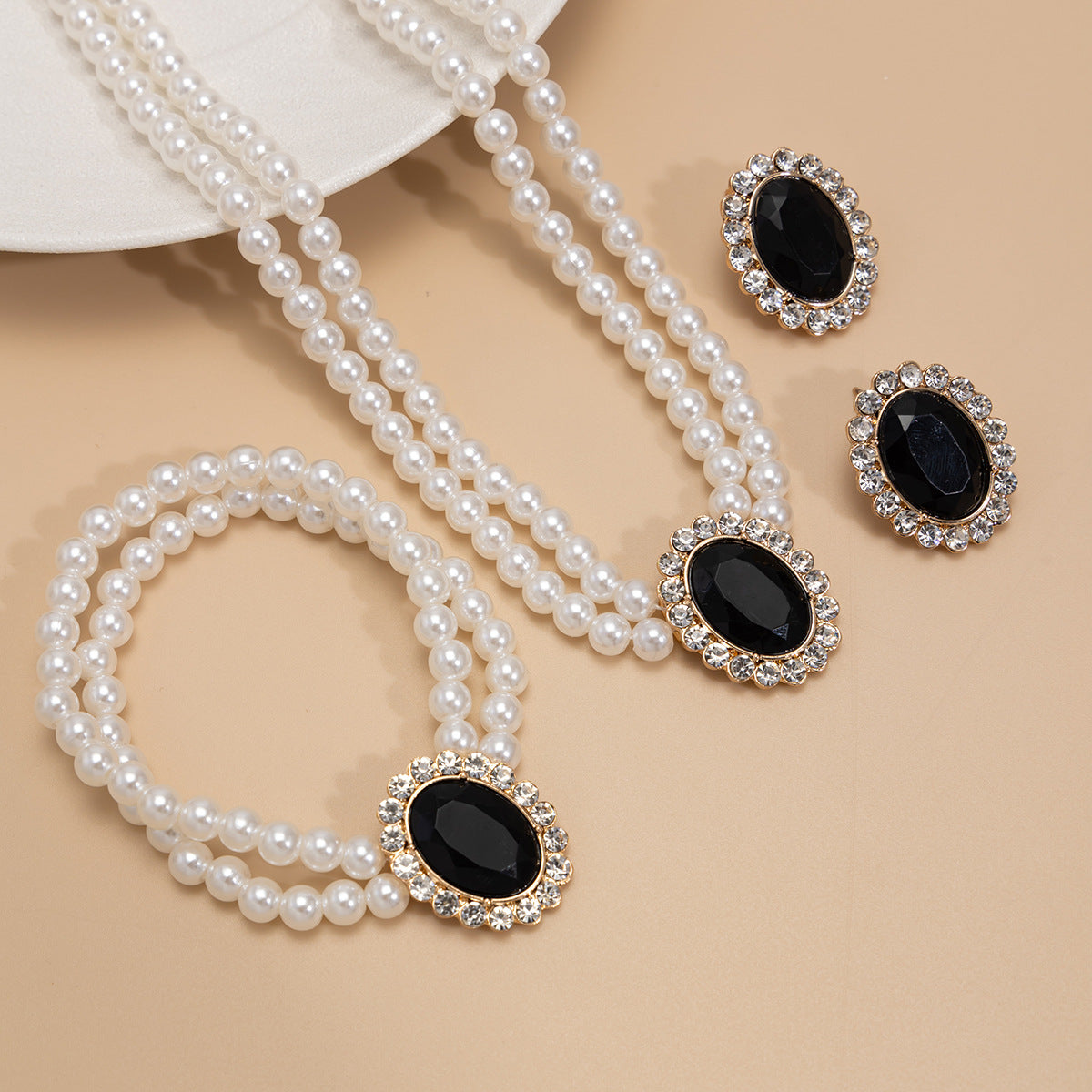 Collana Choker da Donna in Stile Francese Vintage con Perle Geometriche e Intarsio di Strass