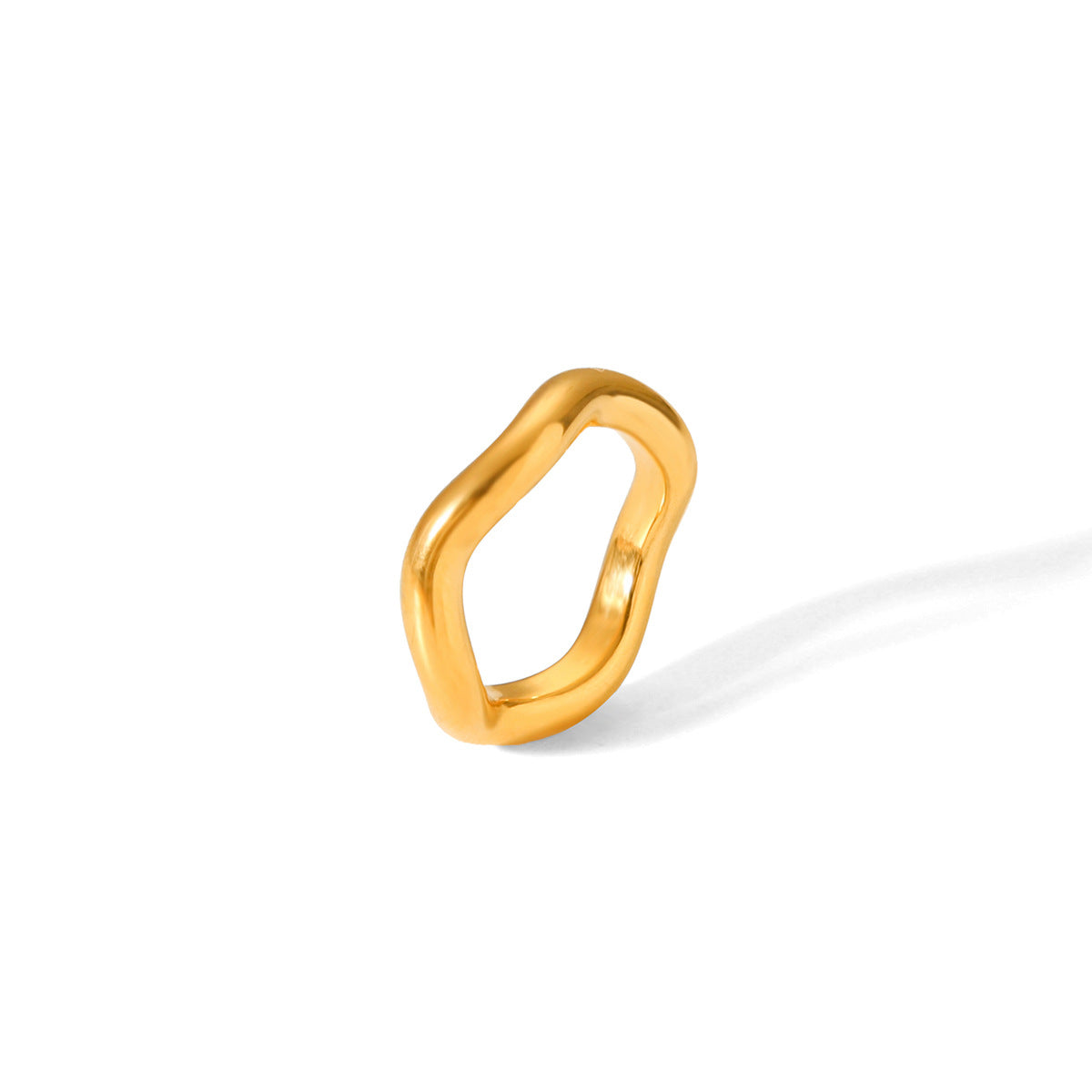 Anello da donna in acciaio inossidabile placcato oro, a onda geometrica minimalista