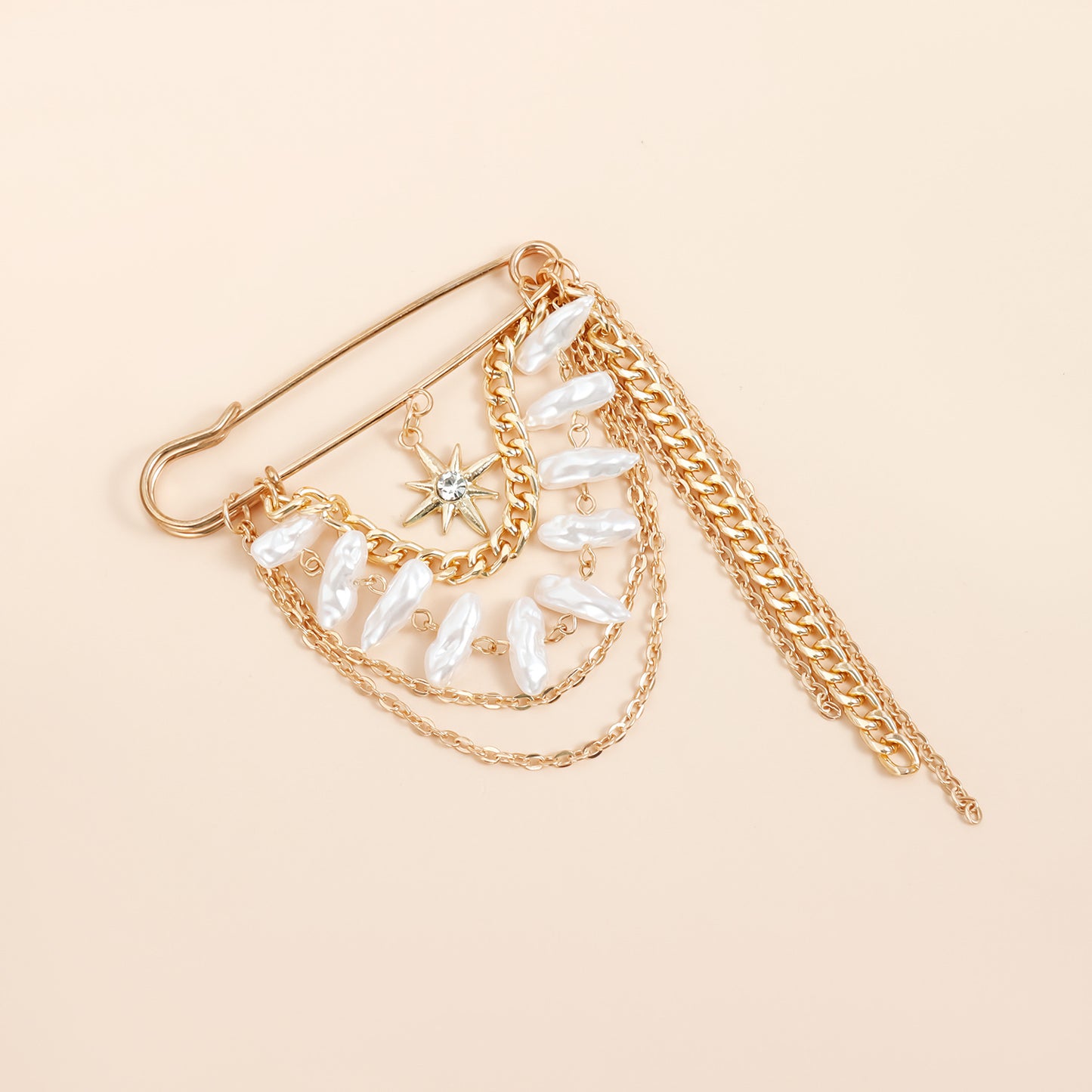 Broche de aleación geométrico vintage de moda OL con diseño de estrella de ocho puntas y borla para mujer